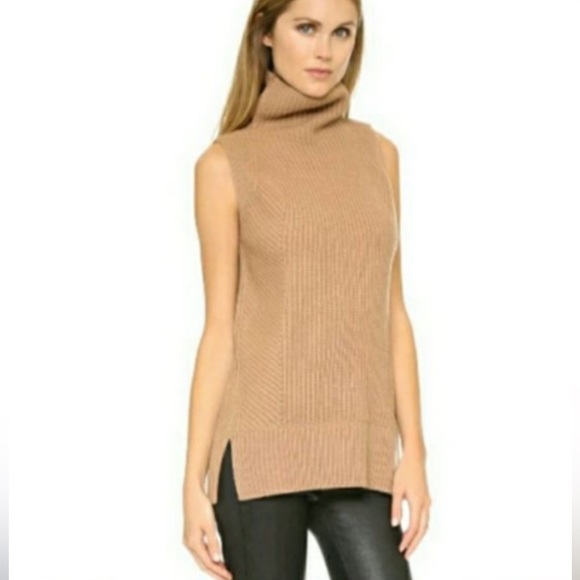 EUC Vince wool and cashmere blend light brown turtleneck sleeveless tunic - Picture 2 of 11